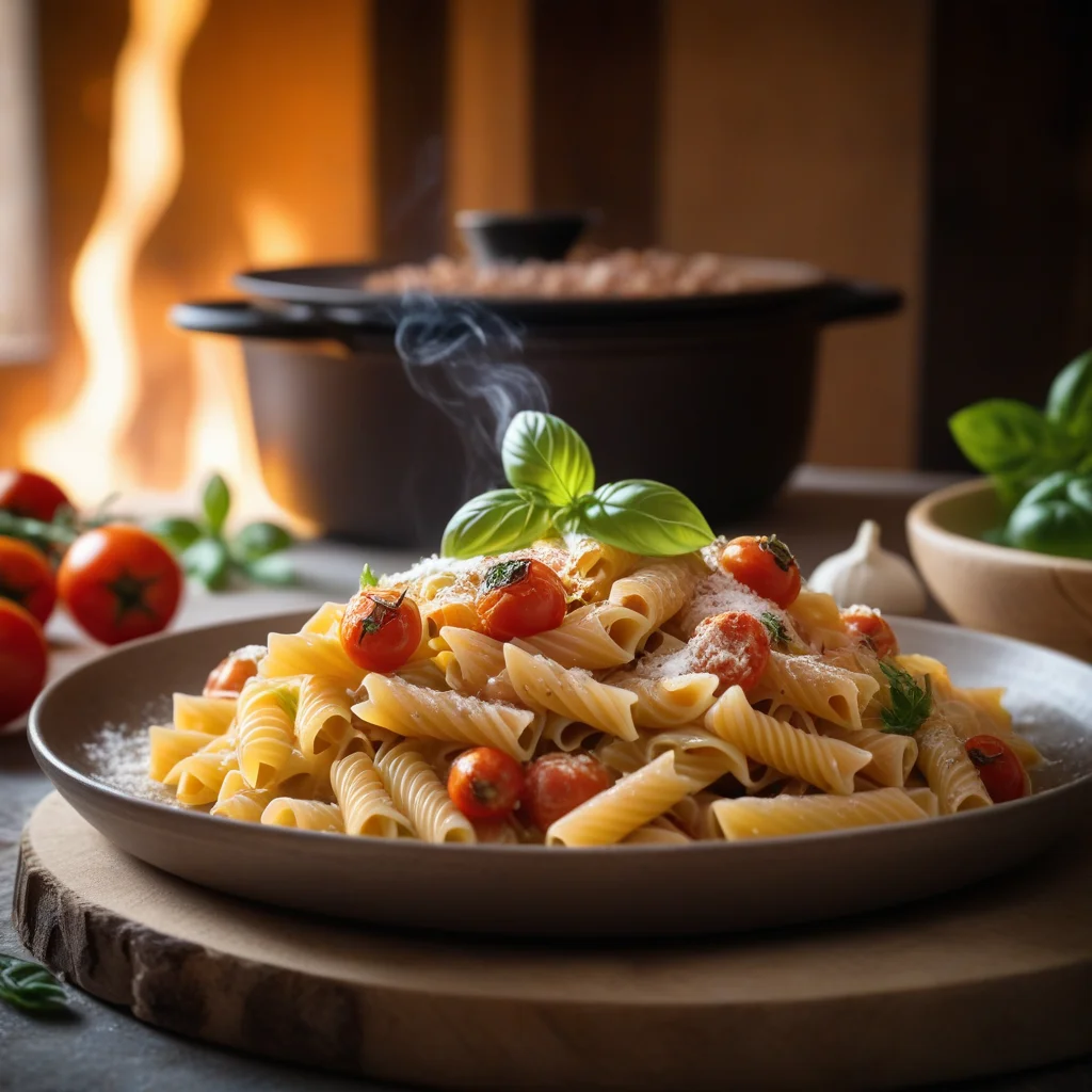 Plato de pasta con estilo de restaurante creado con IA