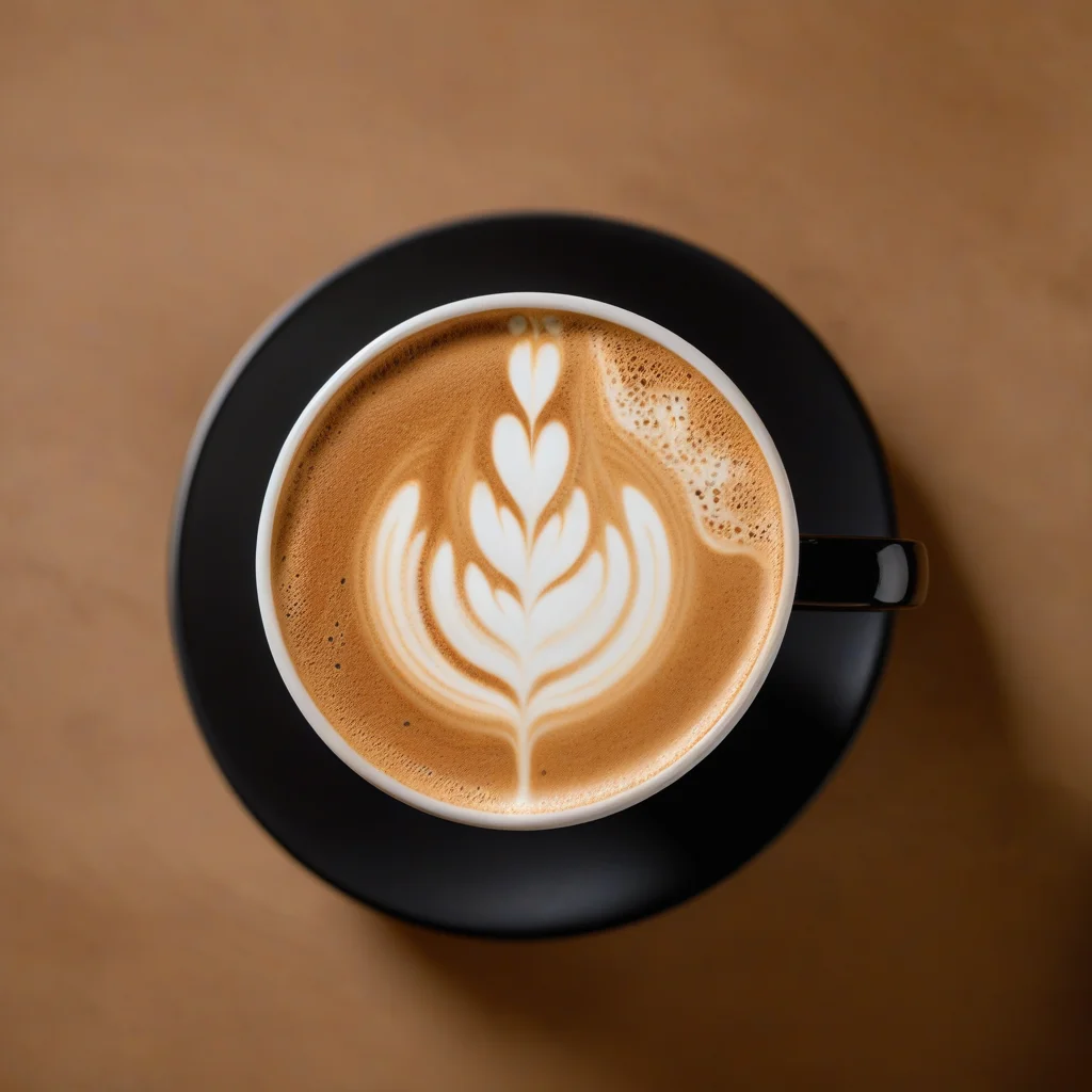 Latte art generado con IA — fotografía gastronómica