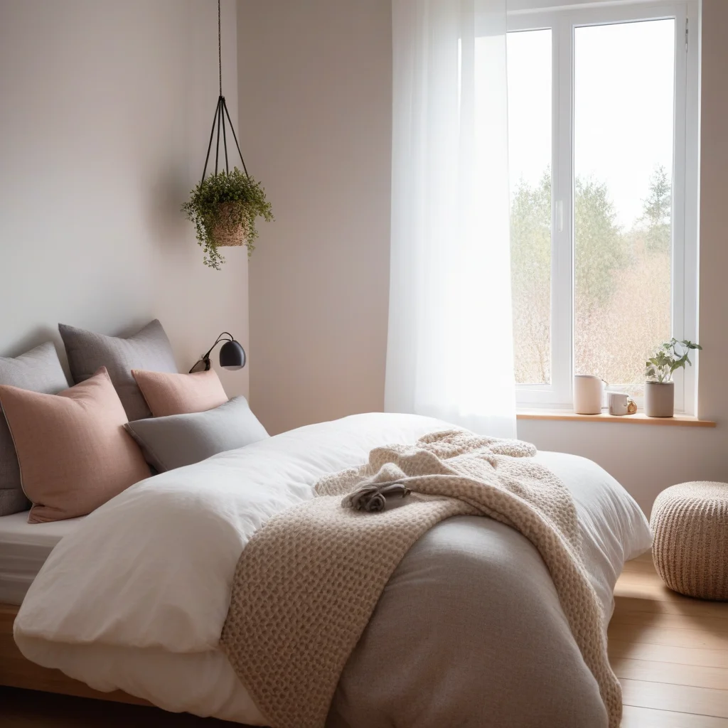 Gem&uuml;tliches Schlafzimmer mit KI-generierter virtueller Dekoration