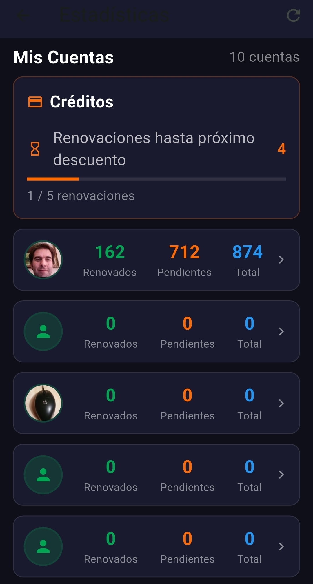 Pantalla de estadísticas de MitikLive