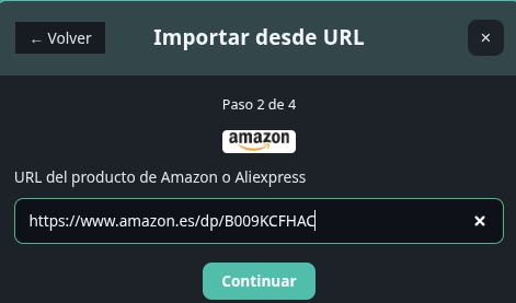 Paso 2: pegar la URL del producto de Amazon o AliExpress