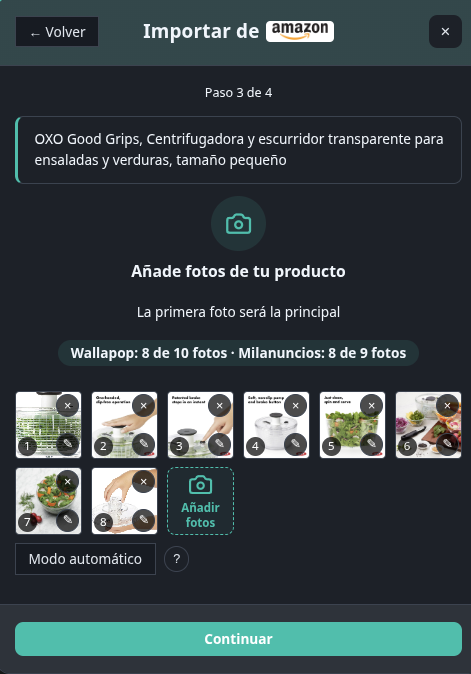 Paso 3: vista previa con título y fotos importadas del producto