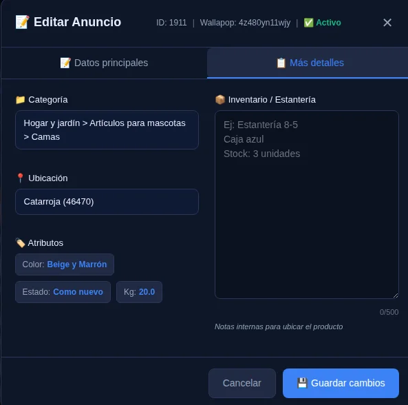 Editor de anuncio - Más detalles